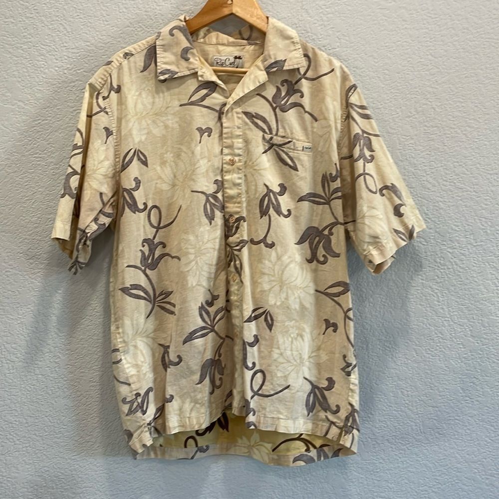Vintage Rip Curl Tan & Brown Hawaiian Short Sleeve Button Up Shirt Size Large